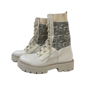 Guess Women's Odalis Lace Up Combat Boots White Size 8